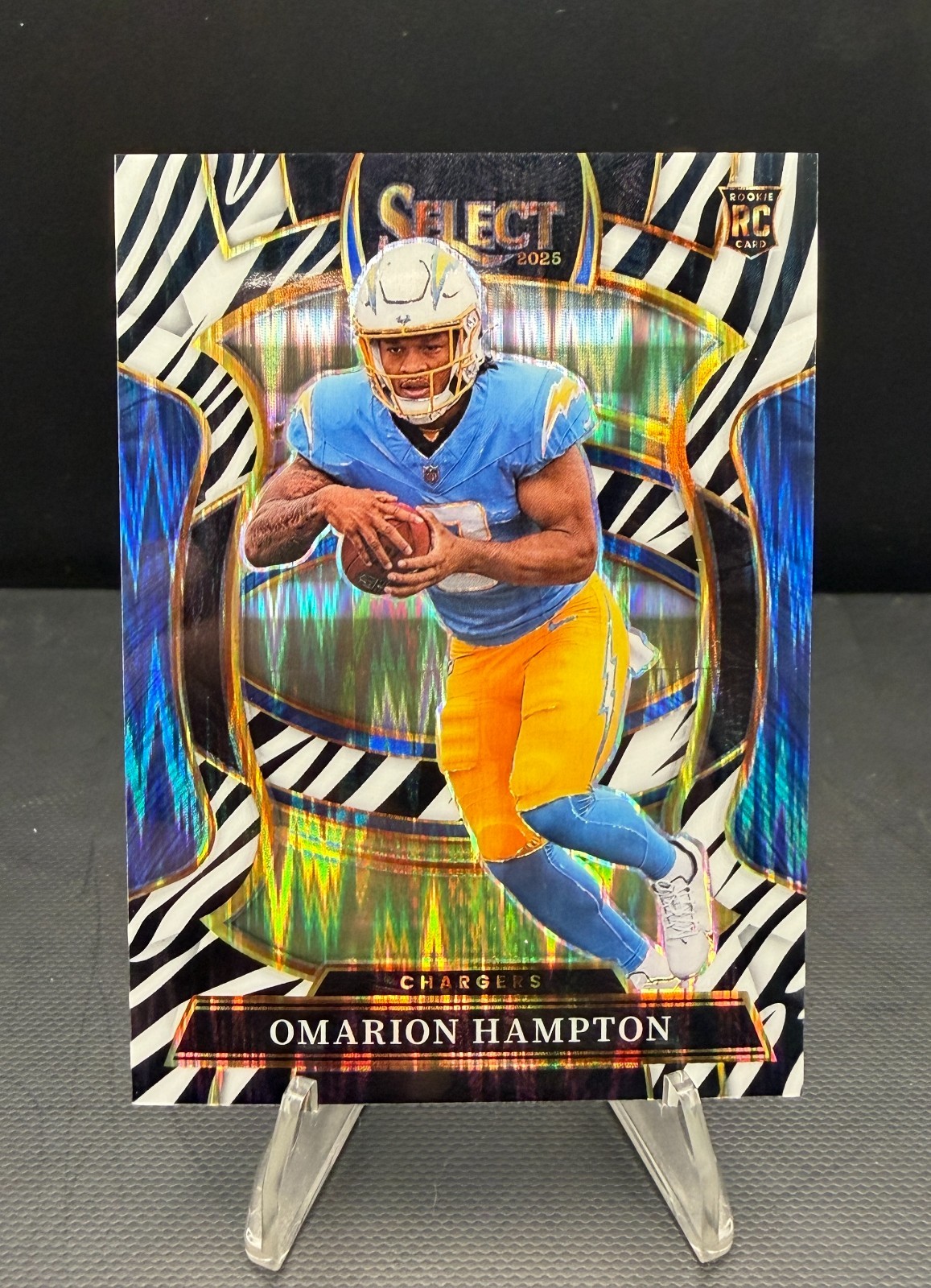 2025 Panini Select Zebra #2 Omarion Hampton Concourse Level RC Chargers
