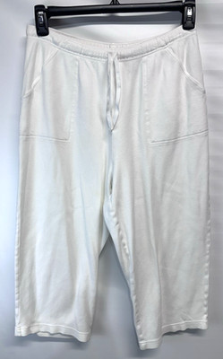 Classic Elements Crisp White 100% Cotton Cropped Pants Lounge Beach Size M 10/12