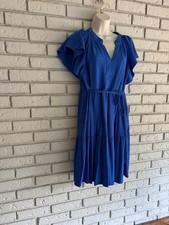 Calvin Klein Women's Flutter Sleeve Crinkle Gauze Tiered Dress Size 8 Blue