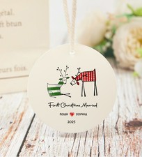Reindeer First Christmas Married Ornament   Custom Names   Free Gift Box-JS023