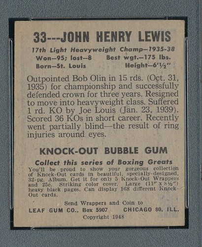 DEAD CENTERED PSA 5 EX JOHN HENRY LEWIS 1948 LEAF #33 GRADED BOXING BOXER *TPHLC - Picture 3 of 4