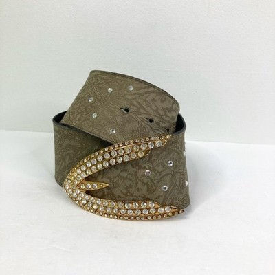 Vintage 90s Wide Suede Bedazzled Rhinestone Belt 90s Carlisle Dark Green Leather Statement Belt | Rhinestone  main image 2