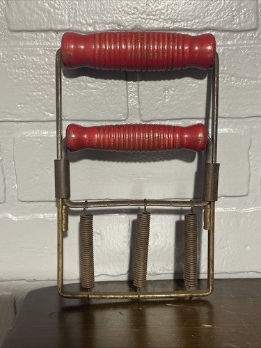 Vintage Hand Exerciser- 2 Spring- 1950s- Painted Red Wood Handles