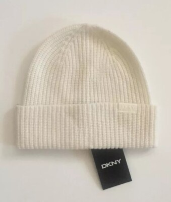 NEW DKNY BRAND CASHMERE  HAT Stocking cap off-white or cream  ONE SIZE