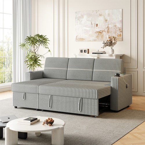 L-Shaped Sectional Sleeper Sofa 3 Seater Sofa w/ Pull Out Bed & Storage Chaise - Picture 40 of 72