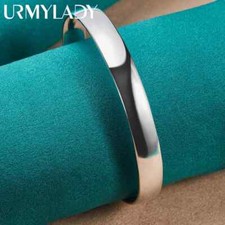 URMYLADY 925 Sterling Silver 10mm Smooth Flat Round Bangles For Women Jewelry