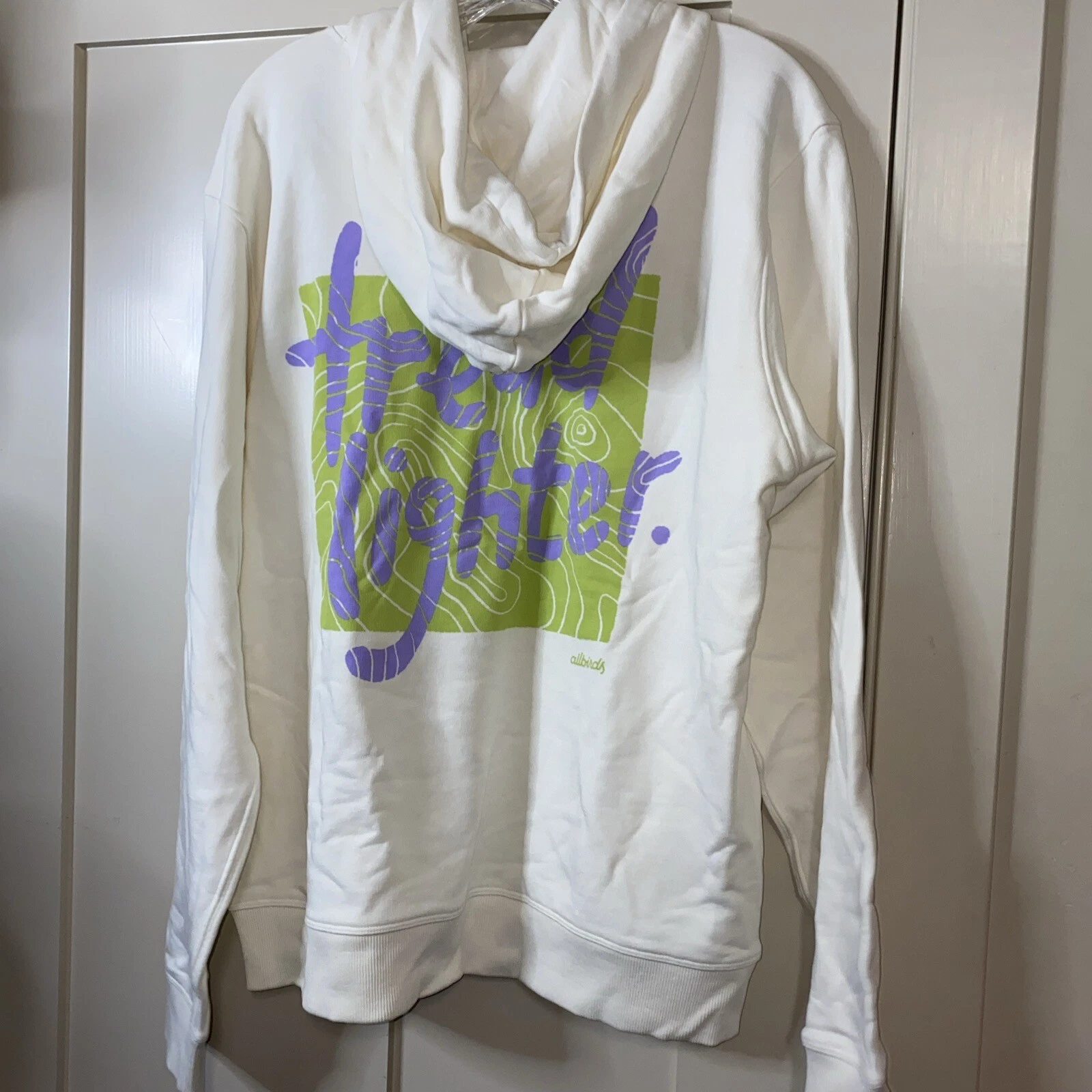 OFF WHITE Felpa con cappuccio Allbirds taglia L limitata R&R bianca naturale accendino battistrada $128