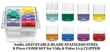 Andis ADJUSTABLE BLADE STAINLESS STEEL 8 COMB SET for Vida & Pulse Li-5 CLIPPER