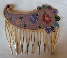 Vintage 1980s Cloisonne Flower Hair Comb Colorful Enamel