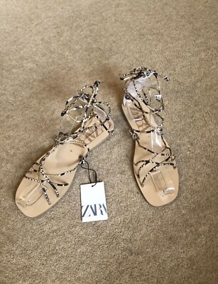 Zara Snakeskin Animal Print Flat Sandals UK4 EU37 196