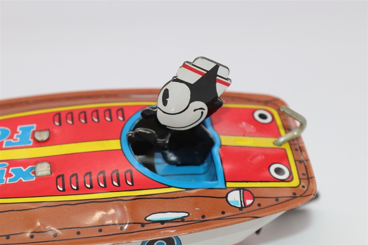 Vintage Felix The Cat Wind-Up Tin Toy Speedboat Schylling