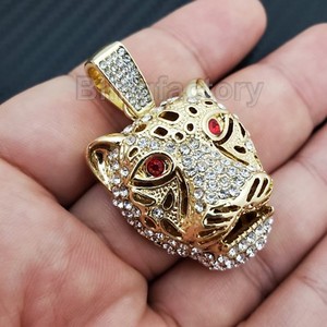 Authentic TIGER HEAD HIP HOP ICED RAPPER STYLE CUBIC ZIRCONIA GOLD PLATED CHARM PENDANT