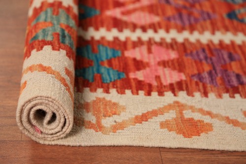 Kilim Kelim Handmade Rugs Flatweave Vibrant Geometric Wool Carpet 9x12 ft - 第 10/11 張圖片
