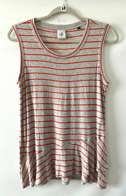 Cabi 5331 Womens Tangerine Orange Gray Striped Tank Top Ruffle Sz