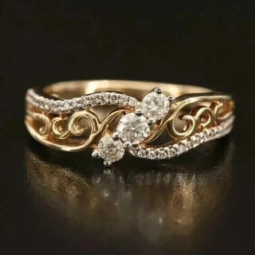 1.50 Ct Lab Created Round Cut Diamond Wedding Band Ring 14k Yellow Gold Plated