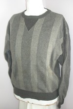 VTG Valentino Uomo SWEATER GREY Herringbone strpe Ribbed Cuff Cotton SIZE M