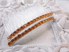 4 mm Tropical Tangerine Orange Acrylic Rhinestones Side Hair Comb Pair Vintage