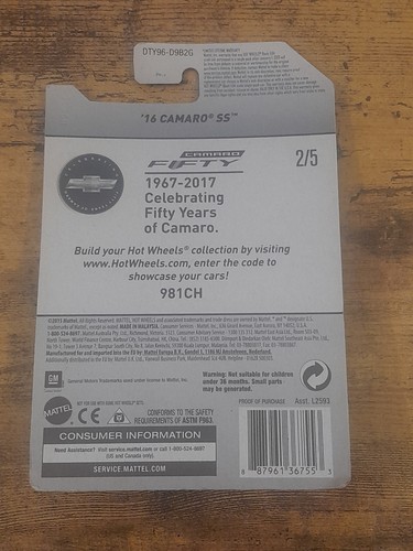 Hot Wheels '16 CAMARO SS - Camaro Fifty 2/5 - 155/365 - Picture 2 of 2