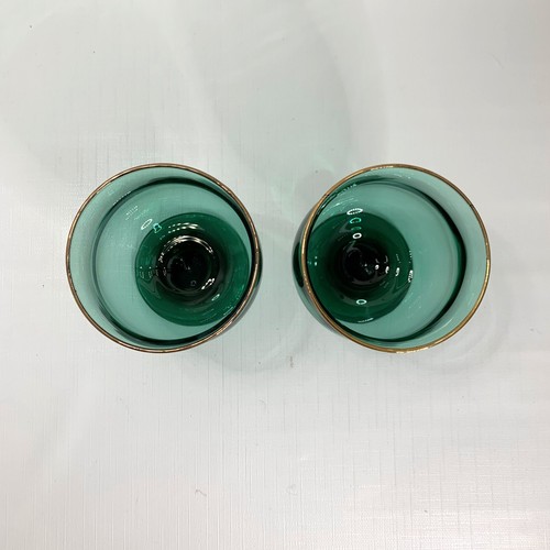 Libbey Juniper Green Tulip Glasses Water Wine Rocks Goblets Gold Trim Vintage - Picture 2 of 3