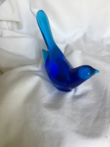 Vintage Fenton Art Glass Cobalt Blue Bird of Happiness Long Tail