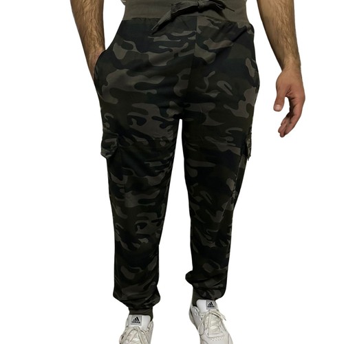 Pantaloni tuta da uomo militari mimetici cargo con tasconi caccia elasticizzati - Foto 9 di 20