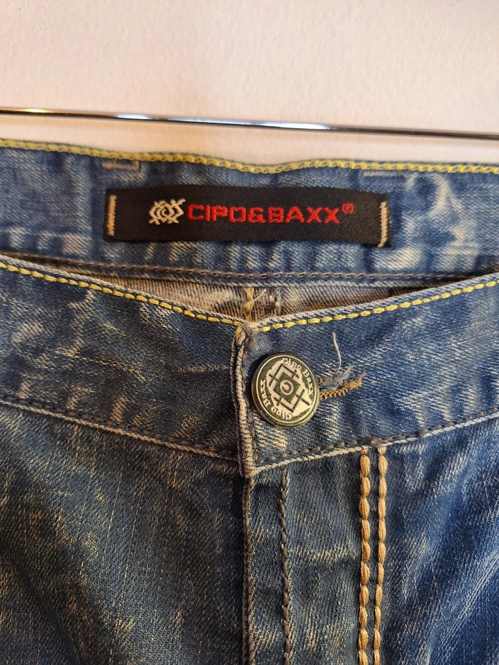 Pantalones de mezclilla holgados CIPO & BAXX encerados para hombre talla 36x34 botón mosca Y2K grunge patinador Foto 3 de 4