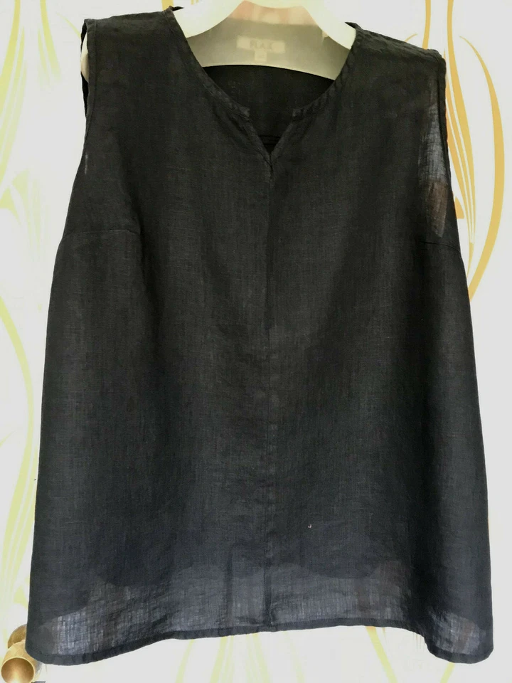 FLAX Lino TÚNICA VERDADERA Sin Mangas L 1G 2G Camisola Camiseta sin Mangas Crema o Negro Plus Foto 2 de 4