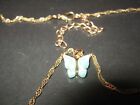 Chain Necklace Gold Tone Vintage Dainty Blue Butterfly Pendant