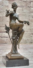 Young Girl with Bird on her arm Bronze Statue Sculpture Figure Art Deco 10" x 4"