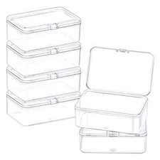 6 Pack Small Plastic Storage Containers with Hinged Lids, Rectangle Clear Pla...