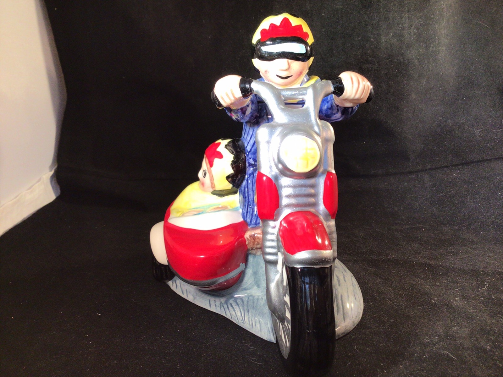 Vintage Lotus 1995 Harley Motorcycle With Side Car Teapot Hand Painted