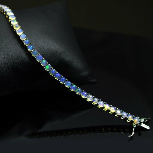 925 Sterlingsilber 4 mm Rund Natur Äthiopischer Opal Edelstein Tennis - Bild 4 von 7
