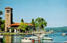 Miller Bell Tower College Club Lake Chautauqua New York Boats Postcard NY