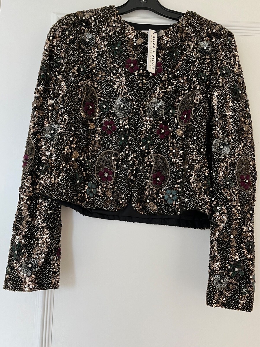 名作 alice+olivia フェイス ジップ ニット カーディガンジャケット Akira Embellished Cardigan In Black | Alice + Olivia