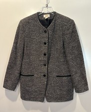 Talbots Womens Black White Wool Tweed Blazer Jacket Career Size 14P F