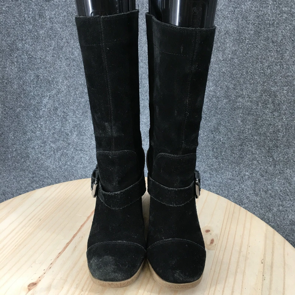 Botas Nine West para mujer 7,5 M Darren cuña alta negras gamuza cuero media pantorrilla Foto 4 de 4