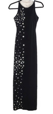 VTG 90s Black Gothic Prom Dress Size 3/4 Black Velvet Glitter Formal Gown USA