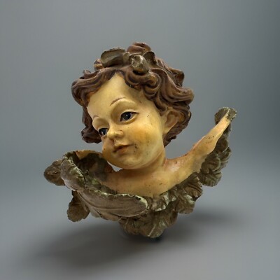 VTG Baroque Italian Spanish Colonial Poured Resin Angel Wall Mounted 4x3 