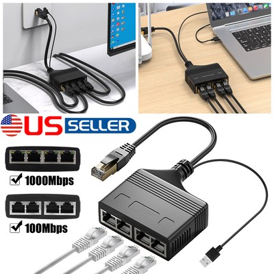 1 IN 4 Out Ethernet Splitter Adapters RJ45 Cable LAN Network Male/Female Mouth*