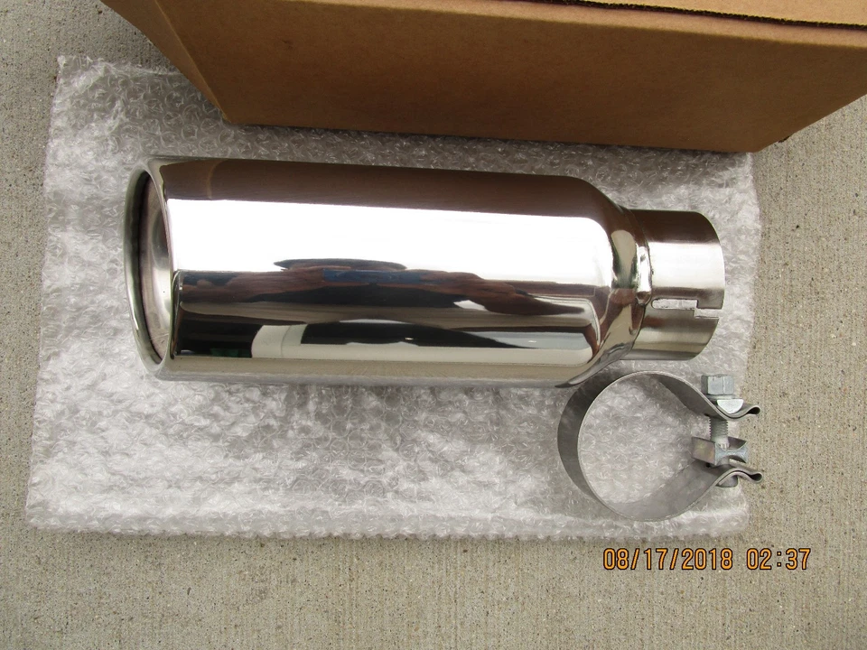 07-08 CHEVY AVALANCHE CROMO PULIDO PUNTA DE ESCAPE CORTE ANGULAR DOBLE PARED OEM NUEVO Foto 2 de 4