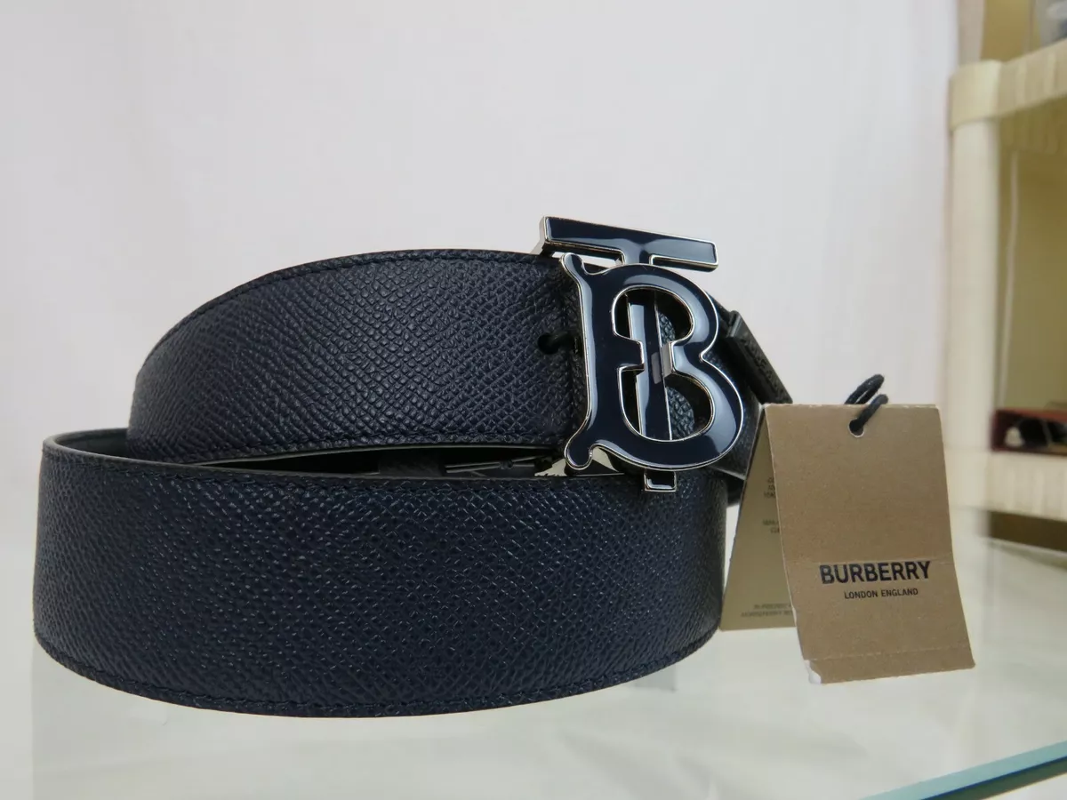 NWT BURBERRY TB 35 GRAIN NAVY BLUE LEATHER ENAMEL BUCKLE LOGO BELT 95 /38 ITALY