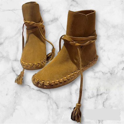 Celine Women Beige Marlou Suede Flat Ankle Boots Shoe Size 37.5