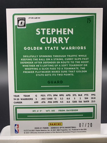 STEPHEN CURRY 2020-21 PANINI DONRUSS OPTIC FAST BREAK PINK DISCO 7/20 ADR4 - Picture 2 of 2