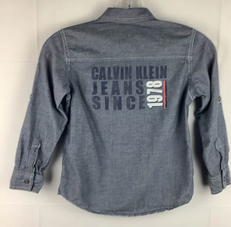Camisa jeans Calvin Klein azul juvenil manga longa jeans botão para cima vintage tamanho 6 - Imagem 4 de 4