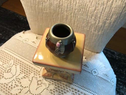 MATE-COVER GOURD CUP SILVER LEAF-CHAINS, RHODOCHROSITE STONE SIGNED “Mirek” - Picture 8 of 9