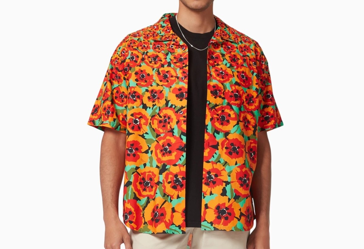 STUSSY POPPY Men's S/S Button-Up Shirt - Orange - Large
