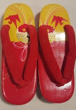 RARE Vintage Japanese /Oriental Red Sandals Wood Shoes Womens