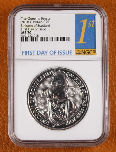2018 The Queen's Beasts UNICORN $15 Coin 2oz .9999 Fine Silver MS 70 NGC Graded