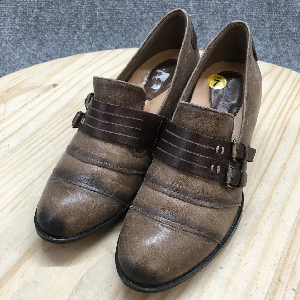 Sapatos Earth Feminino 7 B Abeto Alça Dupla Monge Bombas Salto Couro Marrom Casual - Imagem 3 de 4