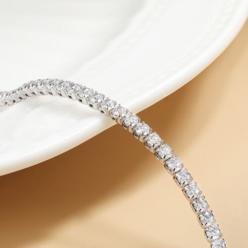 2mm Moissanite Tennis Chain Necklace 925 Sterling Silver Plated 14K White Gold - Picture 5 of 14